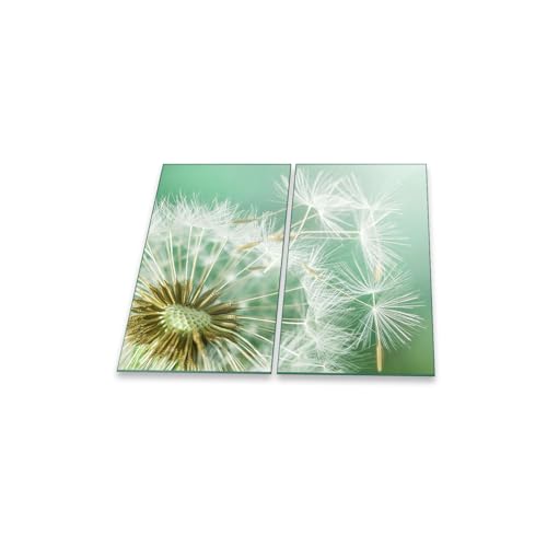 Herdabdeckplatte Abdeckung Ceranfeld Abdeckplatte Schneidebrett 2-Teilig 60x52 Pusteblume Weiss Spritzschutz Glasplatte Ceranfeldabdeckung Schutz Herdschutz Sicherheitsglas Glasschneidebrett 2x30x52 von decorwelt