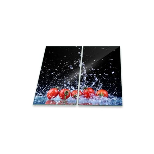 Herdabdeckplatte Abdeckung Ceranfeld Abdeckplatte Schneidebrett 2-Teilig 60x52 Tomaten Schwarz Spritzschutz Glasplatte Ceranfeldabdeckung Schutz Herdschutz Sicherheitsglas Glasschneidebrett 2x30x52 von decorwelt