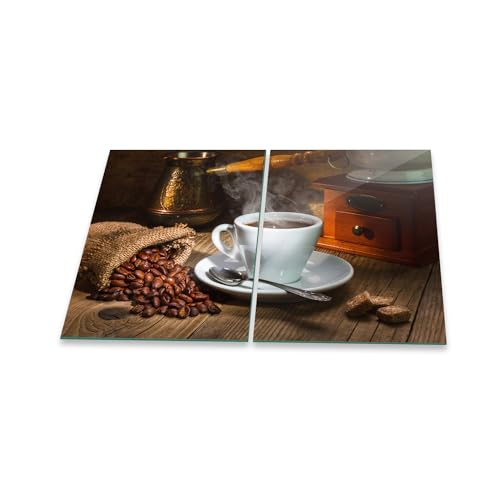 Herdabdeckplatte Abdeckung Ceranfeld Abdeckplatte Schneidebrett 2-Teilig 80x52 Kaffee Kaffeebohnen Weiss Spritzschutz Glasplatte Ceranfeldabdeckung Herdschutz Sicherheitsglas Glasschneidebrett 2x40x52 von decorwelt