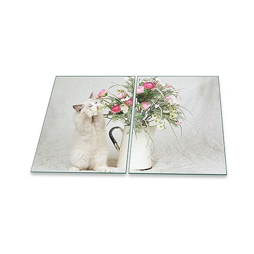 Herdabdeckplatte Abdeckung Ceranfeld Abdeckplatte Schneidebrett 2-Teilig 80x52 Katze Grau Spritzschutz Glasplatte Ceranfeldabdeckung Schutz Herdschutz Sicherheitsglas Glasschneidebrett 2x40x52 von decorwelt