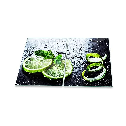 Herdabdeckplatte Abdeckung Ceranfeld Abdeckplatte Schneidebrett 2-Teilig 80x52 Lemon Grün Spritzschutz Glasplatte Ceranfeldabdeckung Schutz Herdschutz Sicherheitsglas Glasschneidebrett 2x40x52 von decorwelt