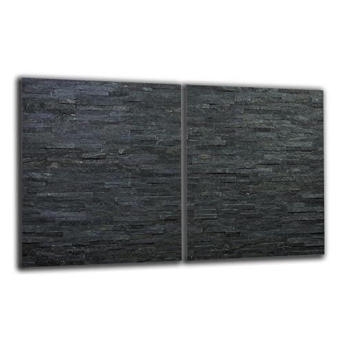 Herdabdeckplatte Abdeckung Ceranfeld Abdeckplatte Schneidebrett 2-Teilig 80x52 Schiefer Ziegel Steine Schwarz Spritzschutz Glasplatte Ceranfeldabdeckung Sicherheitsglas Glasschneidebrett 2x40x52 von decorwelt