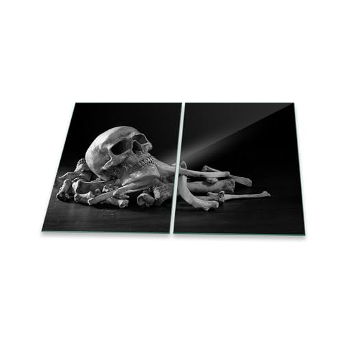 Herdabdeckplatte Abdeckung Ceranfeld Abdeckplatte Schneidebrett 2-Teilig 80x52 Totenkopf Skelette Totenschädel Schwarz Spritzschutz Glas Ceranfeldabdeckung Sicherheitsglas Glasschneidebrett 2x40x52 von decorwelt