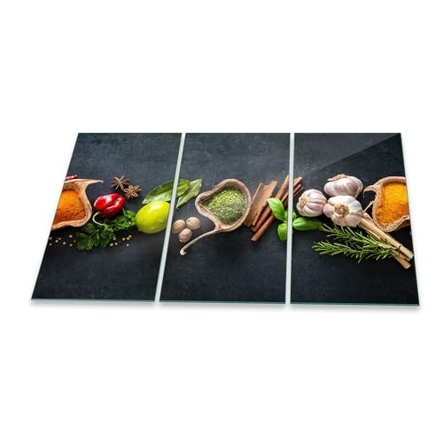 Herdabdeckplatte Abdeckung Ceranfeld Abdeckplatte Schneidebrett 3-Teilig 90x52 Gewürze Mehrfarbig Spritzschutz Glasplatte Ceranfeldabdeckung Schutz Herdschutz Sicherheitsglas Glasschneidebrett 3x30x52 von decorwelt