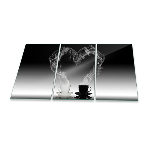 Herdabdeckplatte Abdeckung Ceranfeld Abdeckplatte Schneidebrett 3-Teilig 90x52 Herz Kaffee Schwarz Spritzschutz Glasplatte Ceranfeldabdeckung Herdschutz Sicherheitsglas Glasschneidebrett 3x30x52 von decorwelt