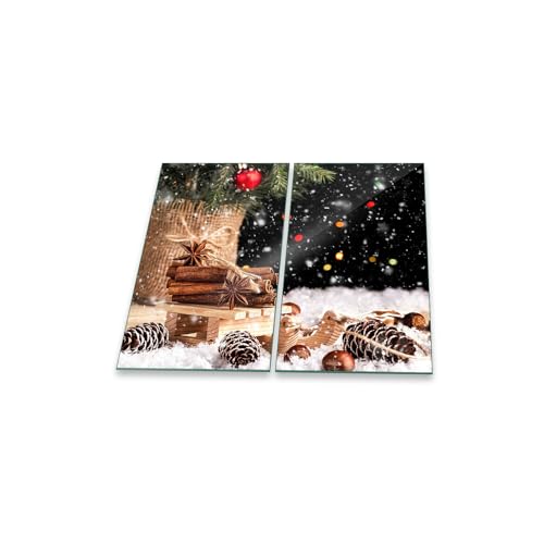 Herdabdeckplatte Ceran 2-teilig 2x30x52 Weihnachten Braun Abdeckung Glas Deko von decorwelt