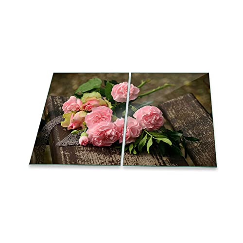 Herdabdeckplatte Ceranfeld 2-Teilig 2x40x52 Rosen Pink Kochplatten Induktion von decorwelt