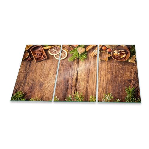Herdabdeckplatte Ceranfeld 3-teilig 90x52 Braun Weihnachten Süßigkeiten Kochplatten Abdeckung Glas Deko 3x30x52 von decorwelt