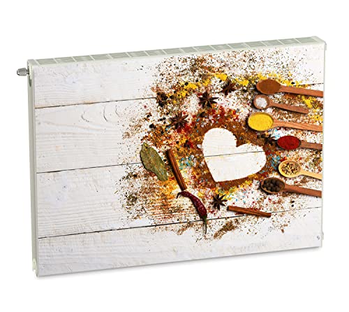 Magnet Heizkörperverkleidung Heizkörperabdeckung Beige Gewürze Herz 80x60 cm Heizung Abdeckung Verkleidung Magnetische Abdeckmatte Kühlschrank aus Einem Flexiblen Magneten Digitaler Aufdruck von decorwelt