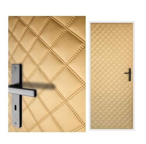 Türverkleidung 115x215 cm Türpolsterung Schallschutz Komplettpaket XXL Wärmedämmung Tür Reparatur für Innentüren Kunstleder Steppung 7x7 cm (Hellgold) von decorwelt