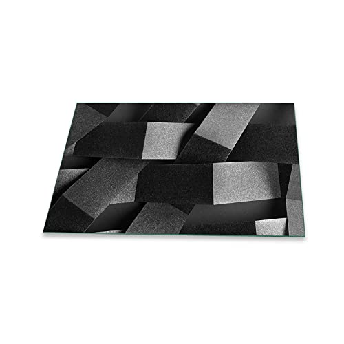 decorwelt | Herdabdeckplatte 80x52 cm 1-Teilig 3D Efekt Schwarz Ceranfeldabdeckung Universal Spritzschutz Glas Deko Elektroherd Induktion für Kochplatten Herdschutz Schneidebrett Sicherheitsglas von decorwelt