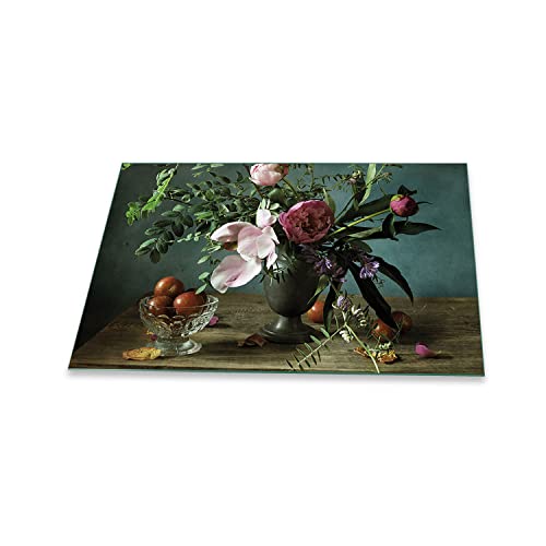 decorwelt | Herdabdeckplatte 80x52 cm 1-Teilig Blumen Beige Ceranfeldabdeckung Universal Spritzschutz Glas Deko Elektroherd Induktion für Kochplatten Herdschutz Schneidebrett Sicherheitsglas von decorwelt