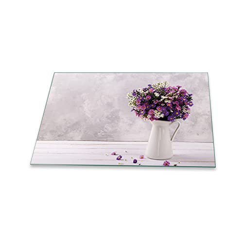 decorwelt | Herdabdeckplatte 80x52 cm 1-Teilig Blumen Violett Ceranfeldabdeckung Universal Spritzschutz Glas Deko Elektroherd Induktion für Kochplatten Herdschutz Schneidebrett Sicherheitsglas von decorwelt