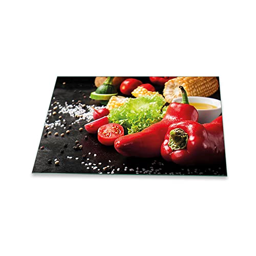 decorwelt | Herdabdeckplatte 80x52 cm 1-Teilig Gemüse Rot Ceranfeldabdeckung Universal Spritzschutz Glas Deko Elektroherd Induktion für Kochplatten Herdschutz Schneidebrett Sicherheitsglas von decorwelt