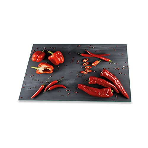 decorwelt | Herdabdeckplatte 80x52 cm 1-Teilig Gemüse Rot Ceranfeldabdeckung Universal Spritzschutz Glas Deko Elektroherd Induktion für Kochplatten Herdschutz Schneidebrett Sicherheitsglas von decorwelt