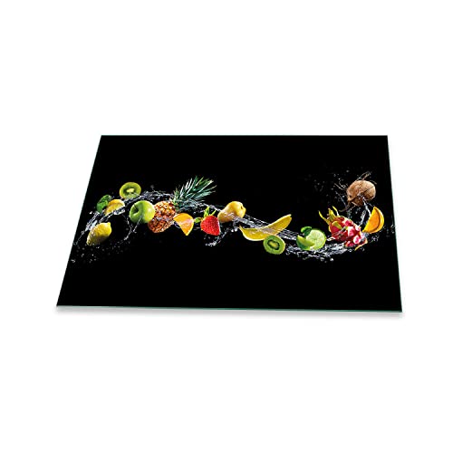 decorwelt | Herdabdeckplatte 80x52 cm 1-Teilig Obst Schwarz Ceranfeldabdeckung Universal Spritzschutz Glas Deko Elektroherd Induktion für Kochplatten Herdschutz Schneidebrett Sicherheitsglas von decorwelt