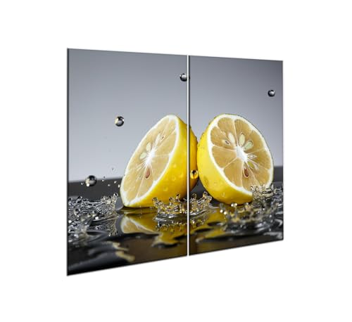 decorwelt |Herdabdeckplatte Glas Set 2x30x52 cm Ceranfeld Abdeckung Spritzschutz Abdeckplatte rutschfest Ceranfeldabdeckung Gelb Zitrone von decorwelt