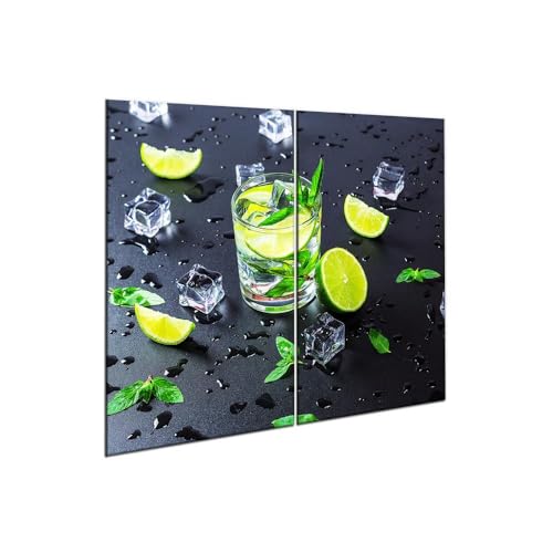 decorwelt |Herdabdeckplatte Glas Set 2x30x52 cm Ceranfeld Abdeckung Spritzschutz Abdeckplatte rutschfest Ceranfeldabdeckung Grün Cocktail von decorwelt