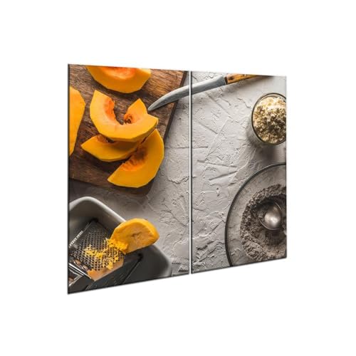 decorwelt |Herdabdeckplatte Glas Set 2x30x52 cm Ceranfeld Abdeckung Spritzschutz Abdeckplatte rutschfest Ceranfeldabdeckung Orange von decorwelt