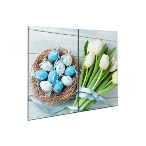 decorwelt |Herdabdeckplatte Glas Set 2x30x52 cm Ceranfeld Abdeckung Spritzschutz Abdeckplatte rutschfest Ceranfeldabdeckung Osterei von decorwelt