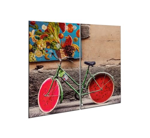 decorwelt |Herdabdeckplatte Glas Set 2x30x52 cm Ceranfeld Abdeckung Spritzschutz Abdeckplatte rutschfest Ceranfeldabdeckung Rot Fahrrad von decorwelt