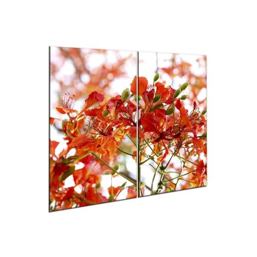 decorwelt |Herdabdeckplatte Glas Set 2x30x52 cm Ceranfeld Abdeckung Spritzschutz Abdeckplatte rutschfest Ceranfeldabdeckung Rot Natur von decorwelt