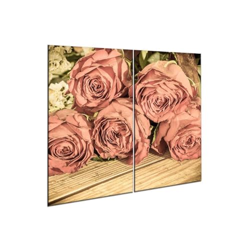 decorwelt |Herdabdeckplatte Glas Set 2x30x52 cm Ceranfeld Abdeckung Spritzschutz Abdeckplatte rutschfest Ceranfeldabdeckung Rot Natur von decorwelt