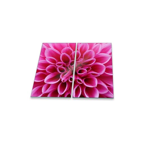 decorwelt | Herdabdeckplatten 2x30x52 cm Ceranfeld 2-Teilig Universal Elektroherd Induktion für Kochplatten Herdschutz Deko Schneidebrett Sicherheitsglas Spritzschutz Glas Blumen Pink Natur von decorwelt