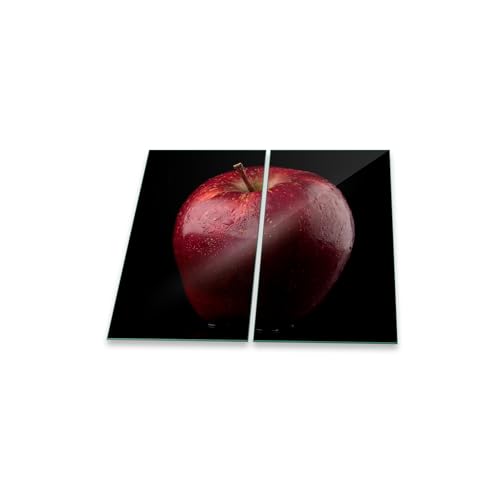 decorwelt | Herdabdeckplatten 2x30x52 cm Ceranfeldabdeckung 2-Teilig Universal Elektroherd Induktion für Kochplatten Herdschutz Deko Schneidebrett Sicherheitsglas Spritzschutz Glas Apfel von decorwelt