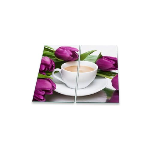 decorwelt | Herdabdeckplatten 2x30x52 cm Ceranfeldabdeckung 2-Teilig Universal Elektroherd Induktion für Kochplatten Herdschutz Deko Schneidebrett Sicherheitsglas Spritzschutz Glas Kaffee von decorwelt