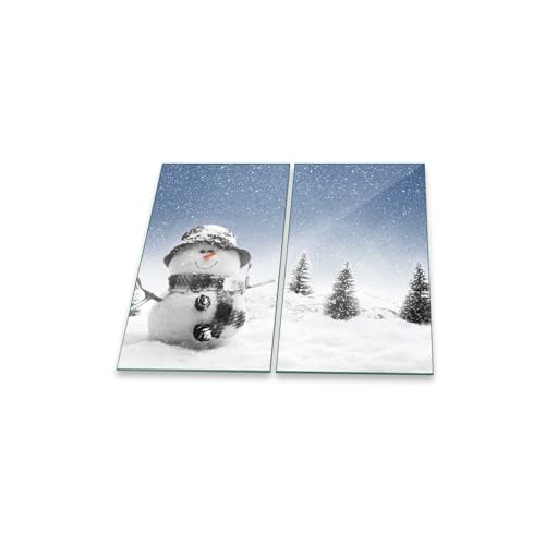 decorwelt | Herdabdeckplatten 2x30x52 cm Ceranfeldabdeckung 2-Teilig Universal Elektroherd Induktion für Kochplatten Herdschutz Deko Schneidebrett Sicherheitsglas Spritzschutz Glas Weihnachten von decorwelt