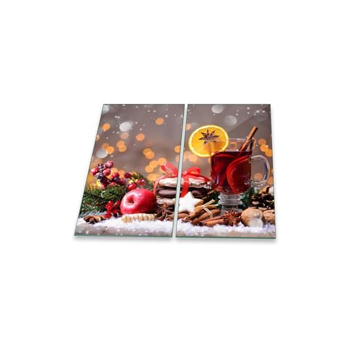 decorwelt | Herdabdeckplatten 2x30x52 cm Ceranfeldabdeckung 2-Teilig Universal Elektroherd Induktion für Kochplatten Herdschutz Deko Schneidebrett Sicherheitsglas Spritzschutz Glas Weihnachten von decorwelt