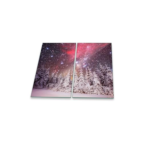 decorwelt | Herdabdeckplatten 2x30x52 cm Ceranfeldabdeckung 2-Teilig Universal Elektroherd Induktion für Kochplatten Herdschutz Deko Schneidebrett Sicherheitsglas Spritzschutz Glas Weihnachten von decorwelt