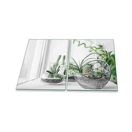 decorwelt | Herdabdeckplatten 2x40x52 cm 2-Teilig Abstrakt Gelb Ceranfeldabdeckung Universal Spritzschutz Glas Deko Elektroherd Induktion für Kochplatten Herdschutz Schneidebrett Sicherheitsglas von decorwelt