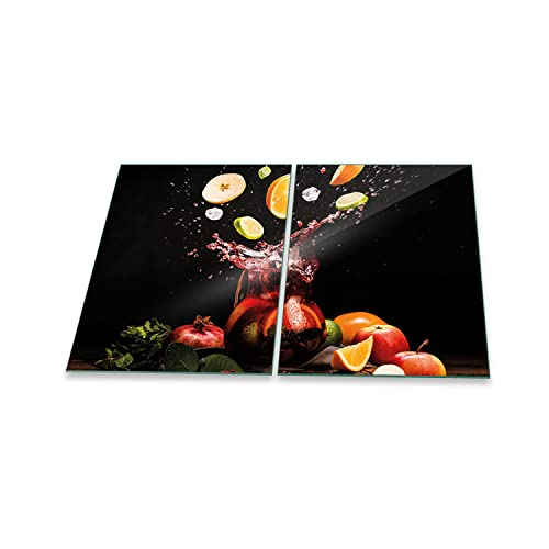 decorwelt | Herdabdeckplatten 2x40x52 cm 2-Teilig Abstrakt Gelb Ceranfeldabdeckung Universal Spritzschutz Glas Deko Elektroherd Induktion für Kochplatten Herdschutz Schneidebrett Sicherheitsglas von decorwelt