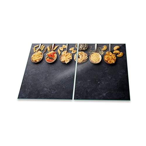 decorwelt | Herdabdeckplatten 2x40x52 cm 2-Teilig Abstrakt Gelb Ceranfeldabdeckung Universal Spritzschutz Glas Deko Elektroherd Induktion für Kochplatten Herdschutz Schneidebrett Sicherheitsglas von decorwelt