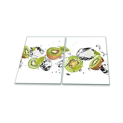 decorwelt | Herdabdeckplatten 2x40x52 cm 2-Teilig Abstrakt Gelb Ceranfeldabdeckung Universal Spritzschutz Glas Deko Elektroherd Induktion für Kochplatten Herdschutz Schneidebrett Sicherheitsglas von decorwelt