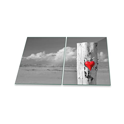 decorwelt | Herdabdeckplatten 2x40x52 cm 2-Teilig Abstrakt Gelb Ceranfeldabdeckung Universal Spritzschutz Glas Deko Elektroherd Induktion für Kochplatten Herdschutz Schneidebrett Sicherheitsglas von decorwelt