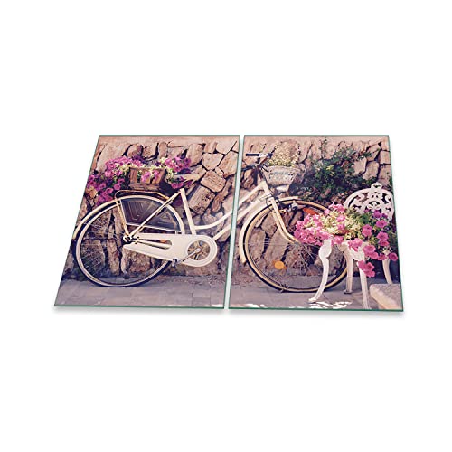 decorwelt | Herdabdeckplatten 2x40x52 cm 2-Teilig Abstrakt Gelb Ceranfeldabdeckung Universal Spritzschutz Glas Deko Elektroherd Induktion für Kochplatten Herdschutz Schneidebrett Sicherheitsglas von decorwelt