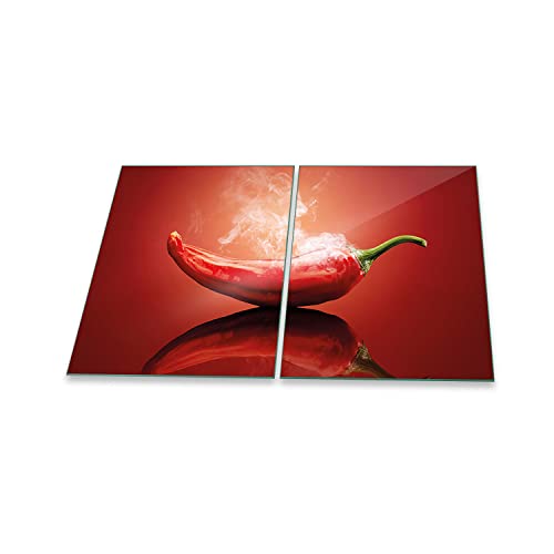 decorwelt | Herdabdeckplatten 2x40x52 cm 2-Teilig Abstrakt Gelb Ceranfeldabdeckung Universal Spritzschutz Glas Deko Elektroherd Induktion für Kochplatten Herdschutz Schneidebrett Sicherheitsglas von decorwelt