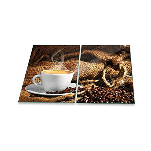 decorwelt | Herdabdeckplatten 2x40x52 cm 2-Teilig Abstrakt Gelb Ceranfeldabdeckung Universal Spritzschutz Glas Deko Elektroherd Induktion für Kochplatten Herdschutz Schneidebrett Sicherheitsglas von decorwelt