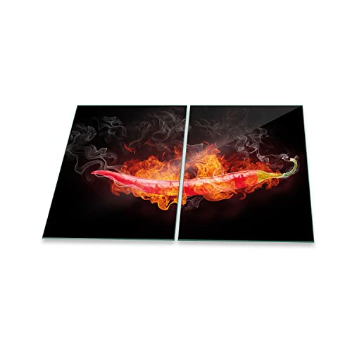decorwelt | Herdabdeckplatten 2x40x52 cm 2-Teilig Abstrakt Gelb Ceranfeldabdeckung Universal Spritzschutz Glas Deko Elektroherd Induktion für Kochplatten Herdschutz Schneidebrett Sicherheitsglas von decorwelt