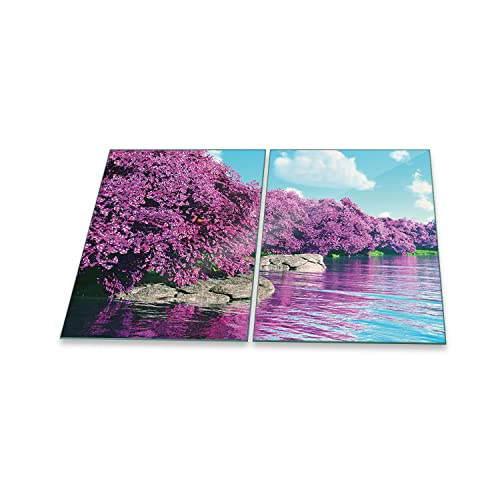 decorwelt | Herdabdeckplatten 2x40x52 cm 2-Teilig Abstrakt Gelb Ceranfeldabdeckung Universal Spritzschutz Glas Deko Elektroherd Induktion für Kochplatten Herdschutz Schneidebrett Sicherheitsglas von decorwelt