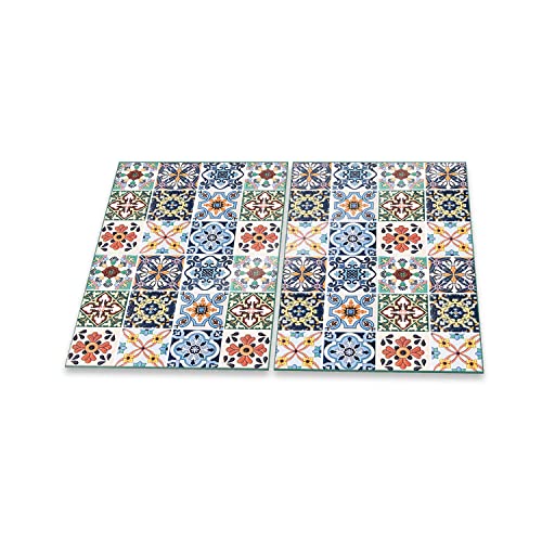 decorwelt | Herdabdeckplatten 2x40x52 cm 2-Teilig Abstrakt Gelb Ceranfeldabdeckung Universal Spritzschutz Glas Deko Elektroherd Induktion für Kochplatten Herdschutz Schneidebrett Sicherheitsglas von decorwelt