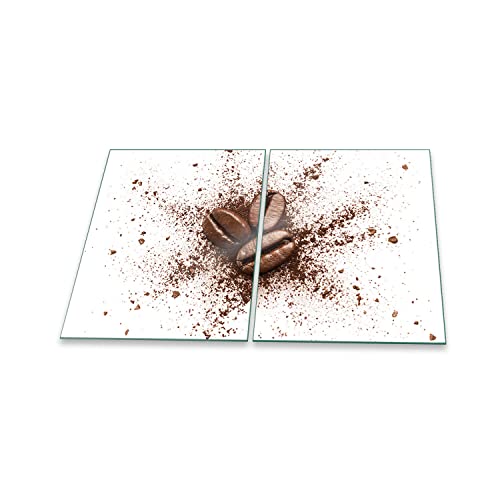 decorwelt | Herdabdeckplatten 2x40x52 cm 2-Teilig Abstrakt Gelb Ceranfeldabdeckung Universal Spritzschutz Glas Deko Elektroherd Induktion für Kochplatten Herdschutz Schneidebrett Sicherheitsglas von decorwelt