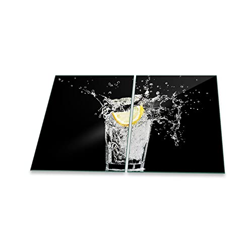 decorwelt | Herdabdeckplatten 2x40x52 cm 2-Teilig Abstrakt Gelb Ceranfeldabdeckung Universal Spritzschutz Glas Deko Elektroherd Induktion für Kochplatten Herdschutz Schneidebrett Sicherheitsglas von decorwelt