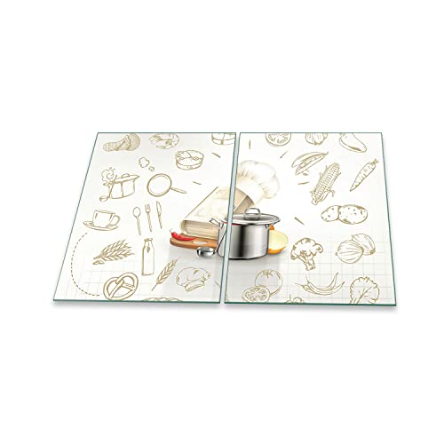 decorwelt | Herdabdeckplatten 2x40x52 cm 2-Teilig Essen Beige Ceranfeldabdeckung Universal Spritzschutz Glas Deko Elektroherd Induktion für Kochplatten Herdschutz Schneidebrett Sicherheitsglas von decorwelt