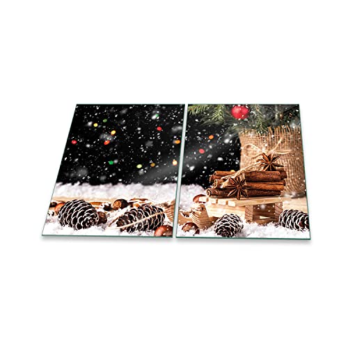 decorwelt | Herdabdeckplatten 2x40x52 cm 2-Teilig Weihnachten Bunt Ceranfeld Universal Spritzschutz Glas Deko Elektroherd Induktion für Kochplatten Herdschutz Schneidebrett Sicherheitsglas von decorwelt