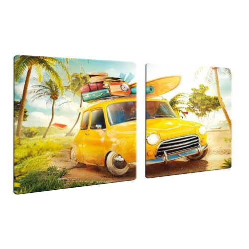 decorwelt | Herdabdeckplatten 2x40x52 cm Ceranfeld Abdeckung 2 Teilig Glas Spritzschutz Abdeckplatte Glasplatte Herd Ceranfeldabdeckung Auto Gelb von decorwelt