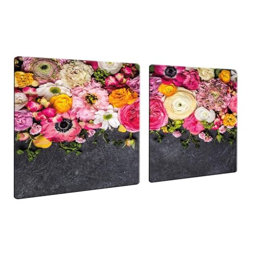 decorwelt | Herdabdeckplatten 2x40x52 cm Ceranfeld Abdeckung 2 Teilig Glas Spritzschutz Abdeckplatte Glasplatte Herd Ceranfeldabdeckung Blumen Pink von decorwelt